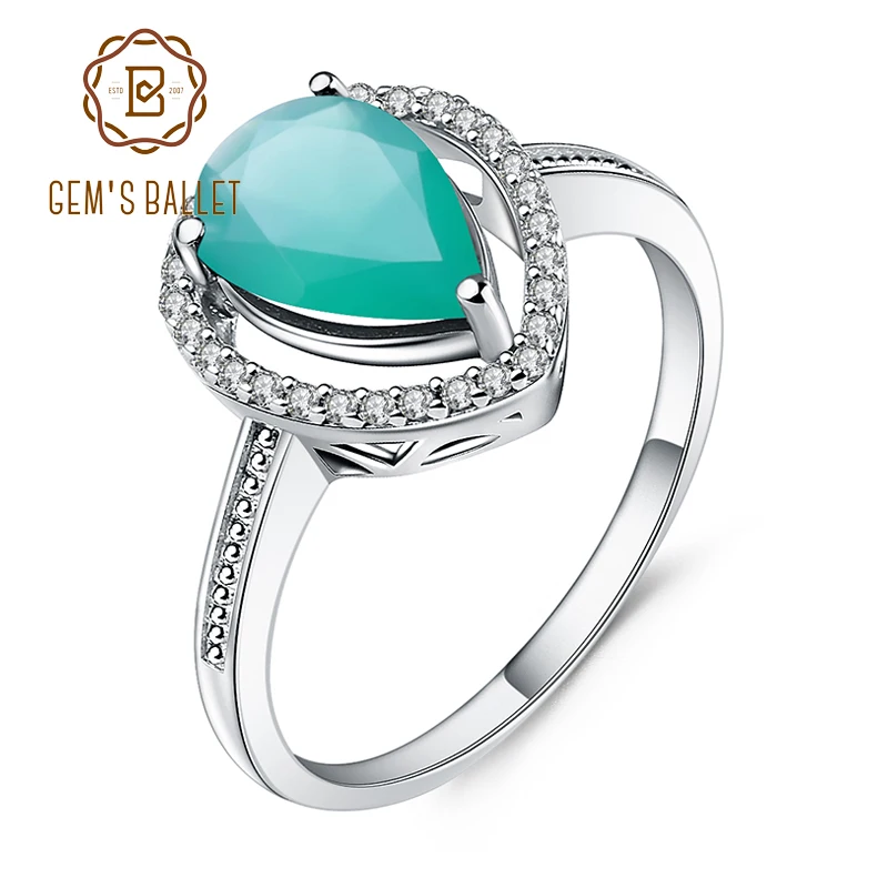 GEM'S BALLET 1.57Ct натуральный зеленый агат, натуральный камень, кольцо из твердого 925 пробы серебра, винтажные обручальные кольца для женщин, хорошее ювелирное изделие