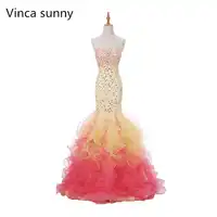 ใหม่ Sparkly Rhinestone Mermaid Prom Dresses 2019 สายรุ้งสีชมพู Ruched คริสตัล Shining Evening Vestido De Festa Custom Made