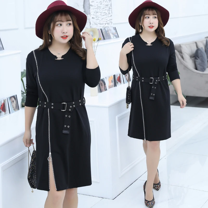

Korean Style Office Cotton A-Line Full Sleeve Sashes O-Neck Plus Size XL-4XL Women Dresses 2019 Spring New Top Selling lady