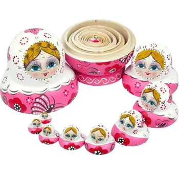 

10pcs/Set Wooden Russian Nesting Matryoshka Dolls Handmade Crafts Home Decoration Stacking Russian Matryoshka Dolls Gift