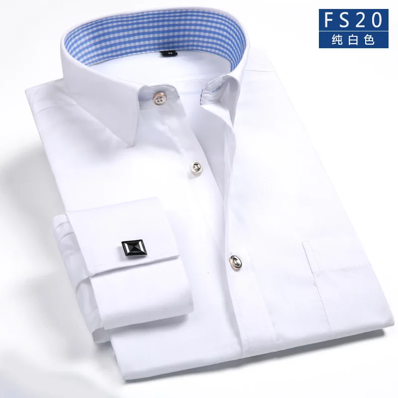 Мужские французские запонки, рубашки с длинными рукавами, черные, белые, синие, желтые лацканы, мужская деловая рубашка, подходит для свадебной вечеринки, мужская одежда - Цвет: FS20