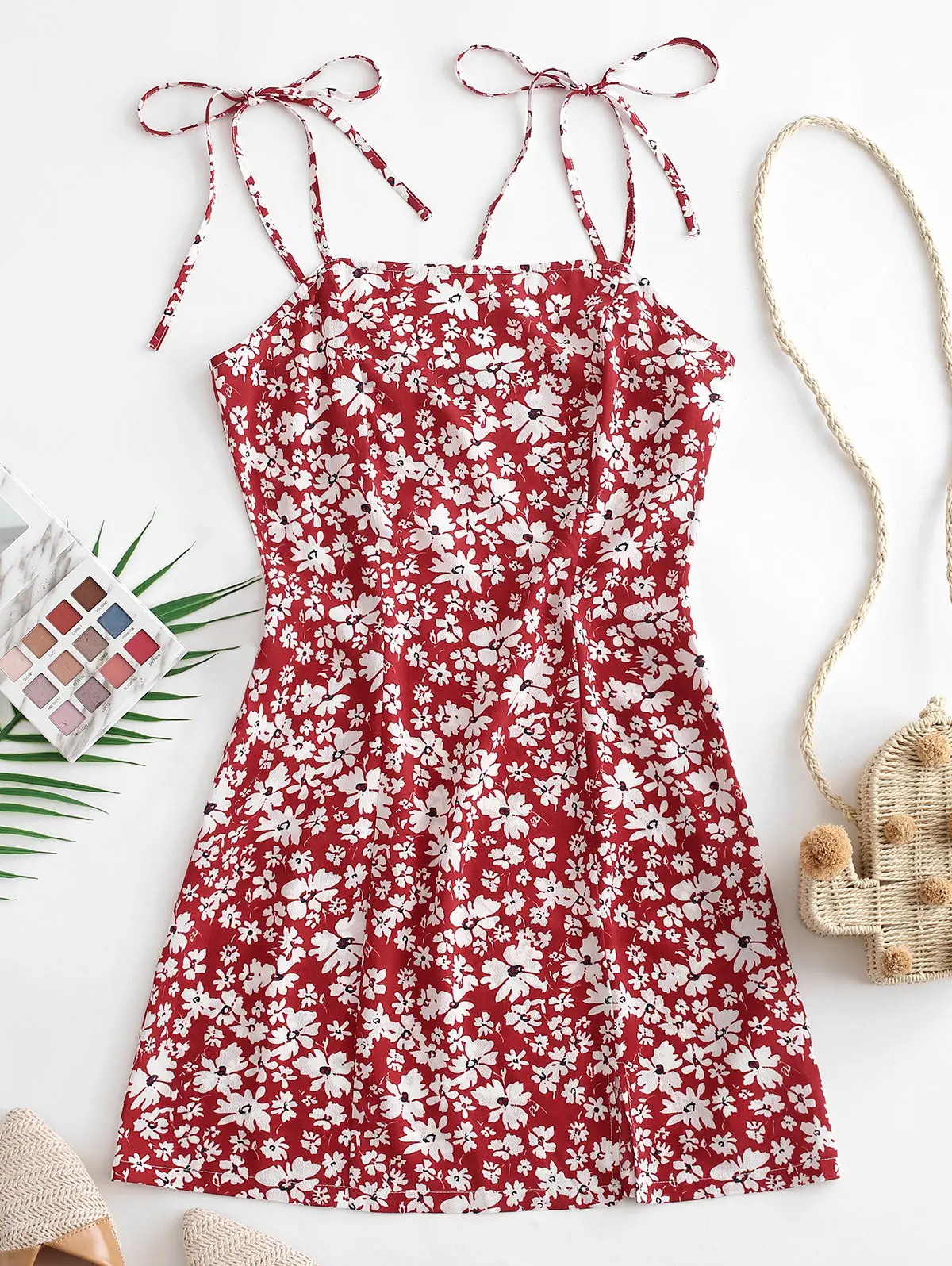ZAFUL Женщины Fit Расклешенное платье с цветочным принтом Ремешок Галстуки Плечо