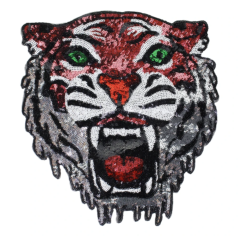 

10pieces New Brand Sequin Tiger Head Applique Paillette Embroidery Patches for T-shirt Jacket Garment Sewing Supplies TH1197