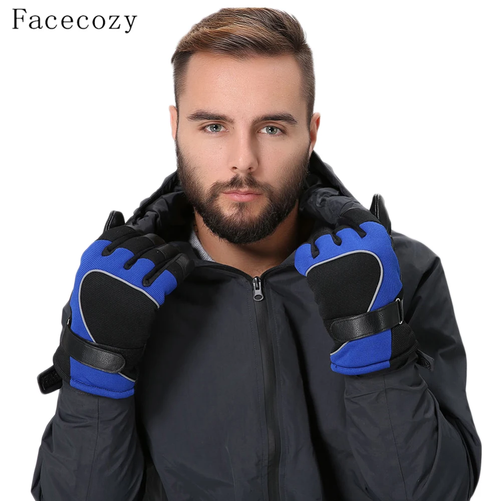 Facecozy мужские зимние уличные противоскользящие лыжные перчатки светоотражающие полосы флисовые ветрозащитные перчатки для сноуборда спортивные перчатки для пешего туризма