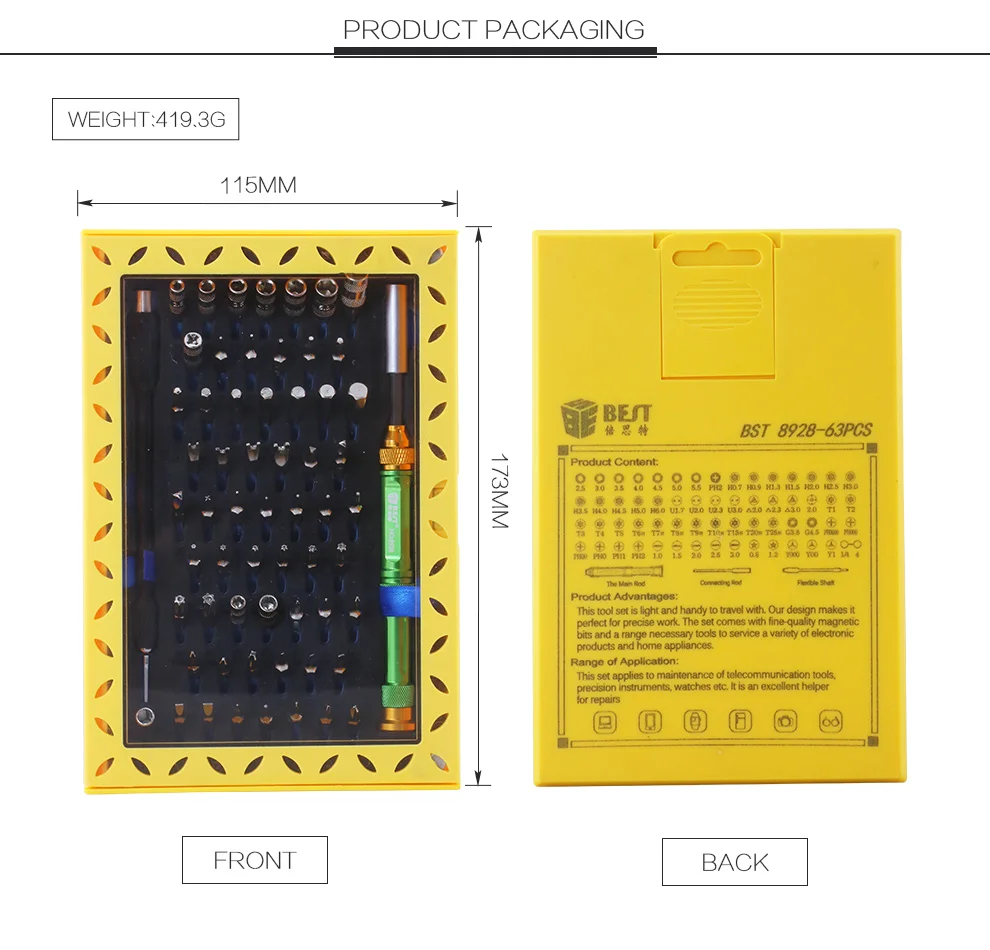 BSTmagnetic bit driver kit 63 в 1 Профессиональный ремонтный набор инструментов многофункциональный прецизионный Набор отверток для iPhone, Mac, ноутбука