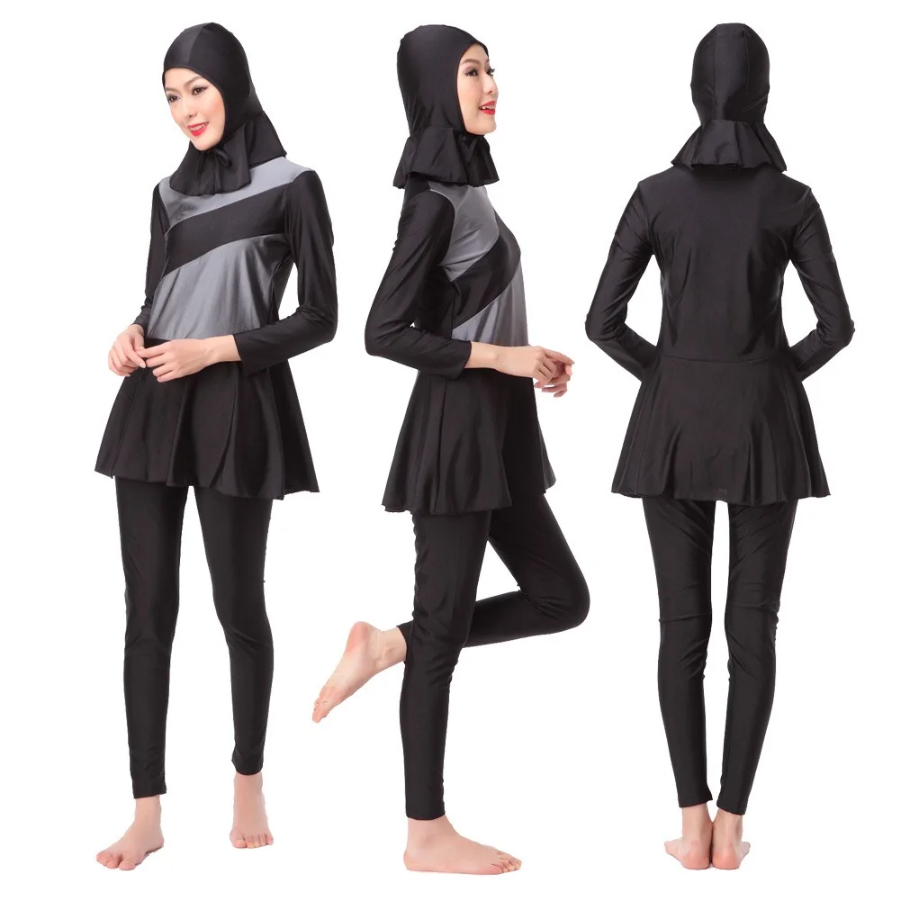 New Long Sleeves Burkini Muslim Swimwear Modest Hijab Patchwork maillot de bain femme Swimsuit Islamic Swimming Suit for Women