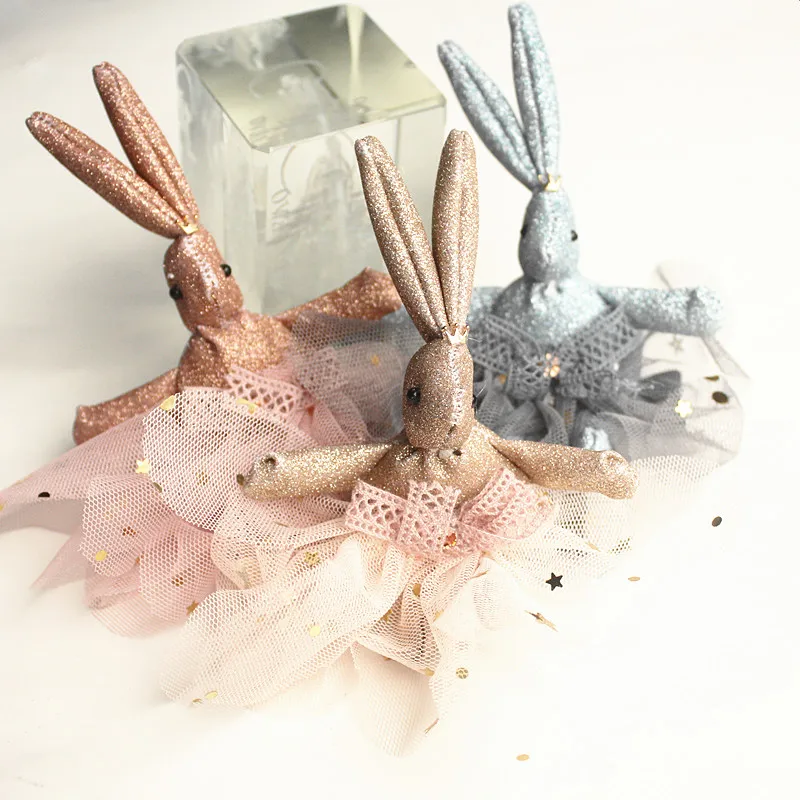 12 шт./лот Новые однотонные кролик детская блестящая фетр шпилька Животные летнее платье с розами для девочек золотые длинные уши волос зажим для волос сверкающих синяя повязка на голову