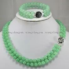 2 ряда натуральный 8 мм зеленый нефрит драгоценные камни ювелирное Ожерелье Браслет Набор ААА класса нефрит