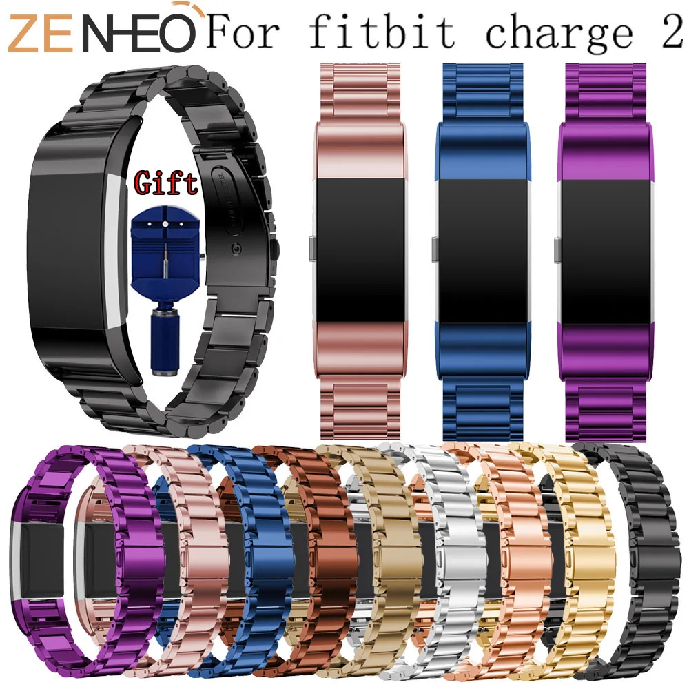

For Fitbit Charge 2 Watch Band Stainless Steel Strap Replacement Smart Watch Bracelet Bands with Adjust Tool Metal Straps