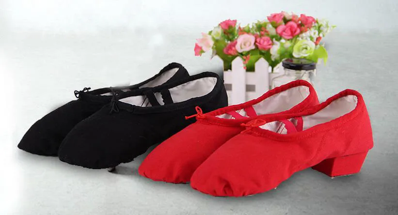 Красные/черные балетки на каблуке для женщин и девушек; обувь для танцев; Джаз/современные танцевальные туфли; балетки; Танцевальная обувь для детей