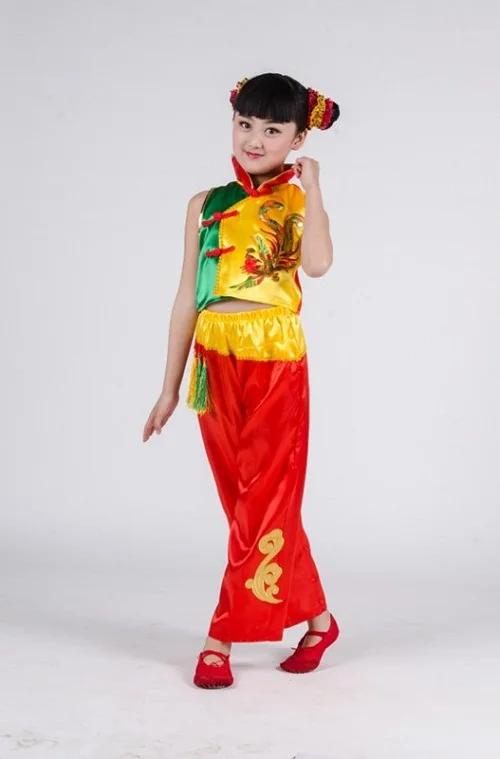 (0123) Children Chinese folk dance clothing boys and gilrs Kung Fu Show New National Dance Dragon drum folk style clothing