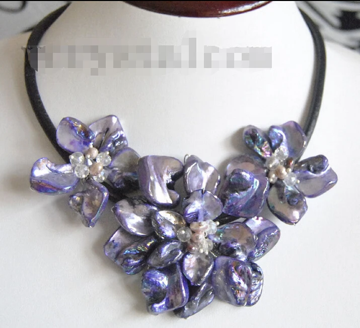 

Hot sell ->@@ Baroque purple shell pearl bead MOP three flower necklace@^Noble style Natural Fine jewe S -Top quality free shipp
