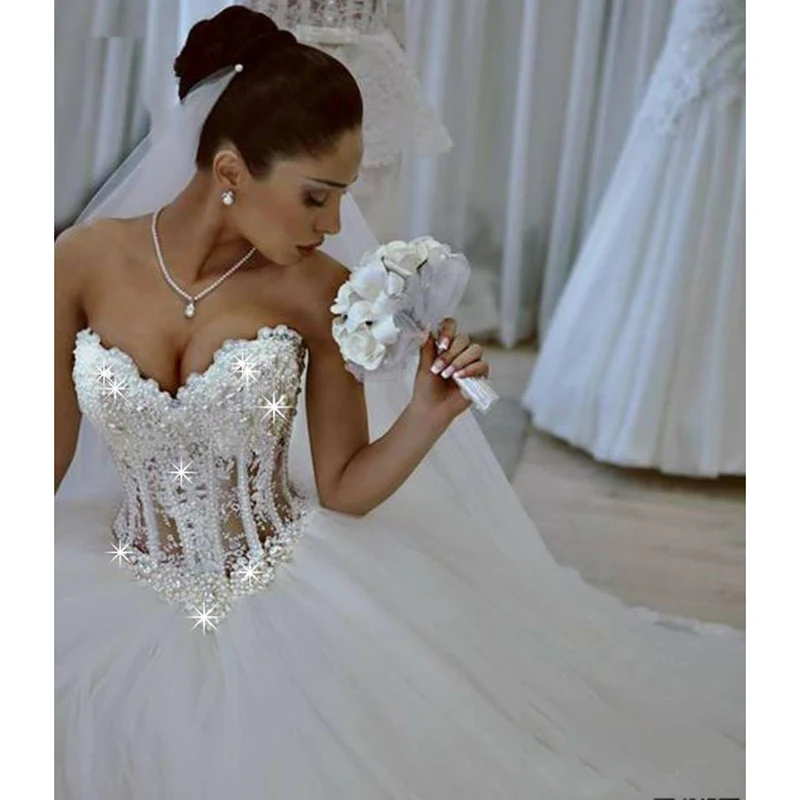2017 Ball Gown Wedding Dresses See Through Sweetheart Corset Floor 2017 Ball Gown Wedding Dresses See Through Sweetheart Corset Floor Length Bridal Princess Gowns Lace Dress With Pearls In From