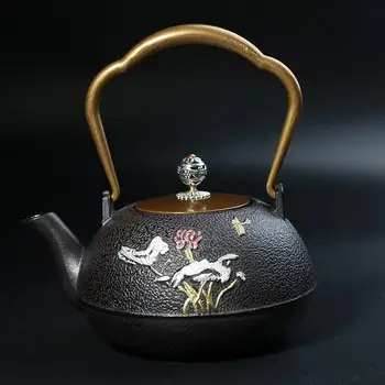 

Gilt cast iron pots old pig iron handmade coated teapot craft customization Chinese wind gift Japanese health cast iron pot 1.2L