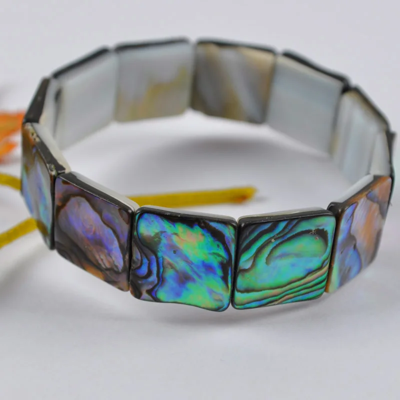 New Zealand Abalone Shell Beads Square Bracelet 7 Inch Jewelry G592in