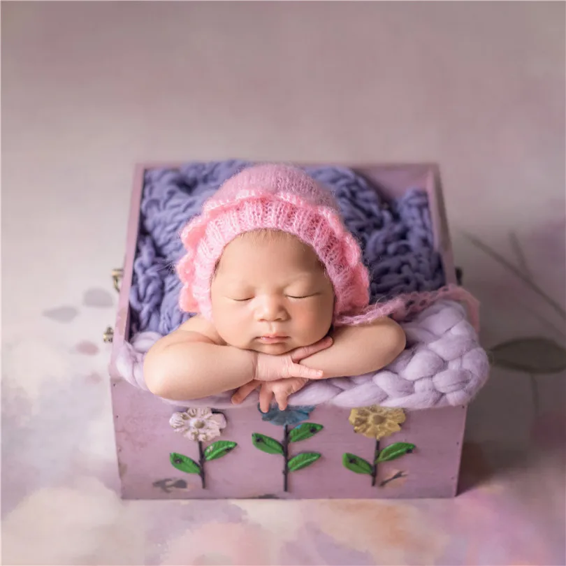 

Vintage Newborn Natural Wood Basket Photography Props Wooden Box for Baby Photo Shoot Props