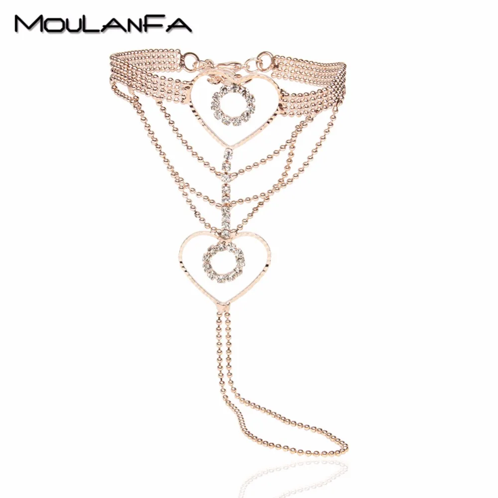 Moulanfa только стиль винтаж Роло ручной цепи звено браслет в форме сердца браслет с пальцем для леди жгут ювелирные изделия