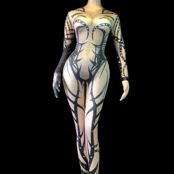

Women Sexy Prom Jumpsuit Nightclub Party Performance Celebration Dancer Singer Stage Wear Costumes 3D Printing Bodysuit DJ DS