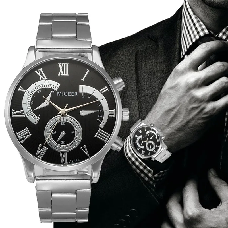 2018 Men Watches Crystal Stainless Steel Wrist Date Analog Quartz Watch Mens WristWatch Clock Sport Bracelet montre homme 3M24 (6)