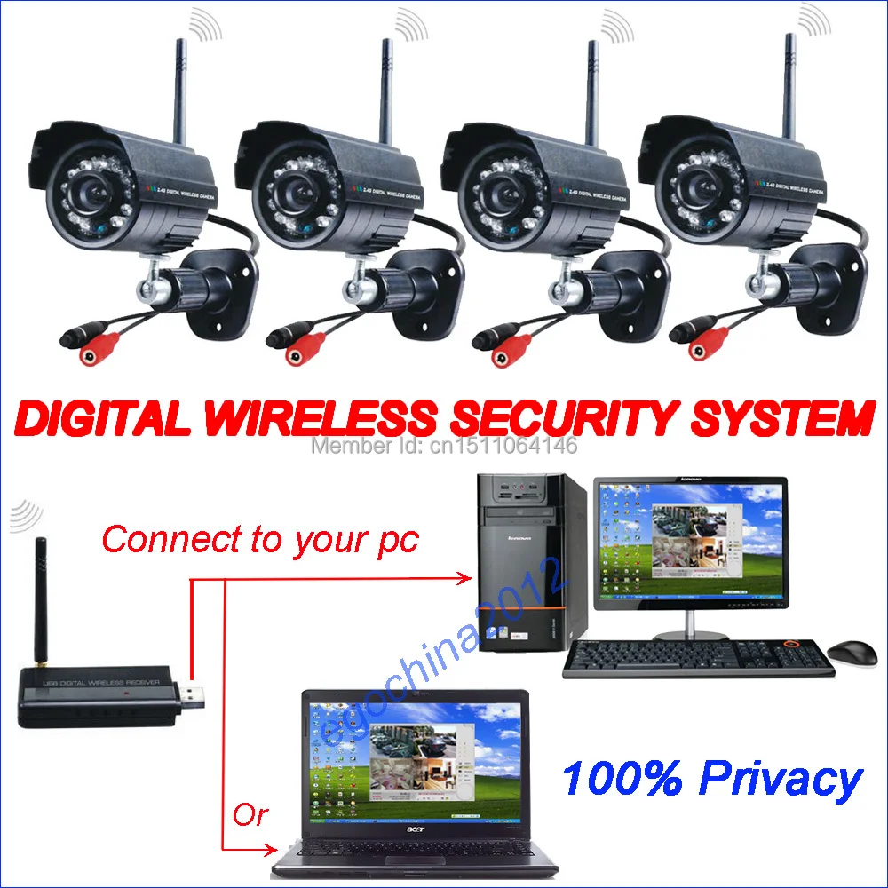 4CH DIGITAL Wireless CCTV Security Surveillance Camera System Kit (one