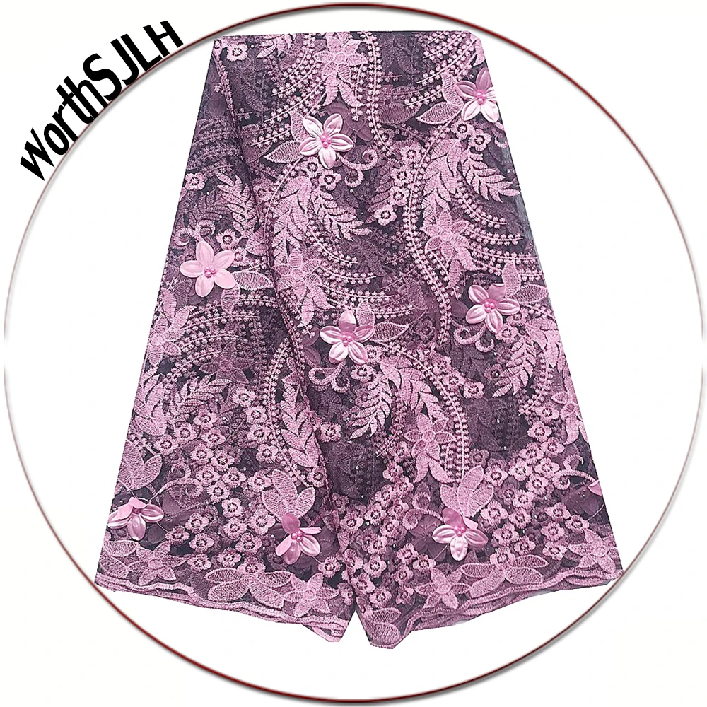 

Latest 2019 3D African Lace Fabric Pink Tulle Net Nigerian Lace Fabrics Grey Dubai Guipure Bridal Lace Fabric For Party Dress