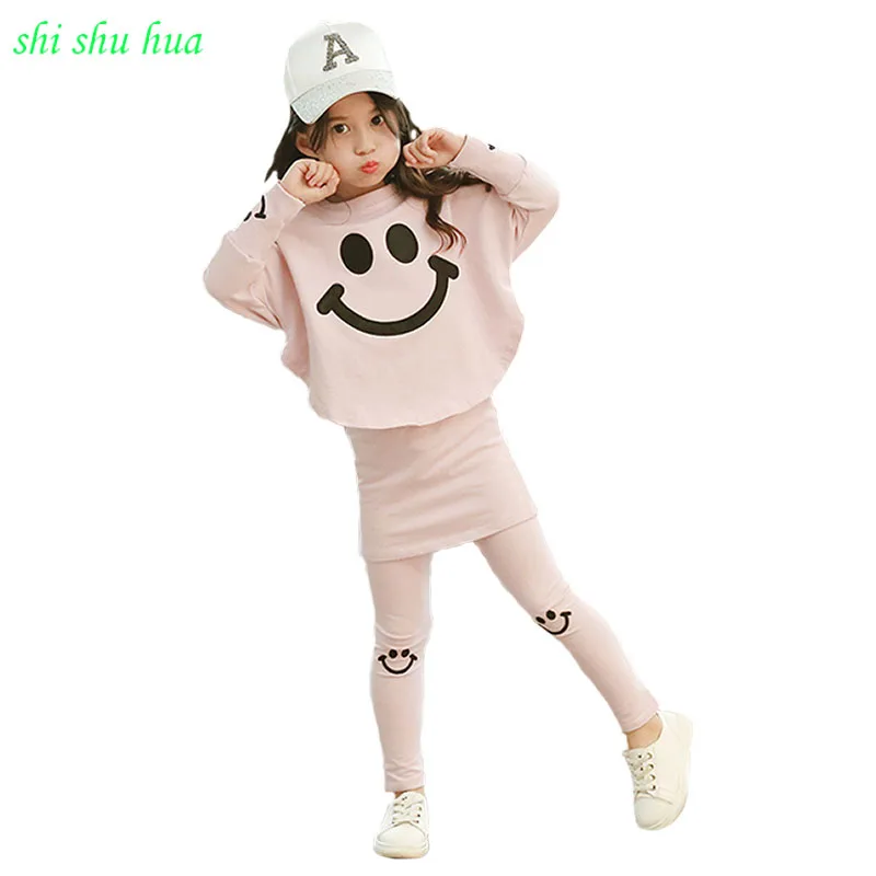 

Girls clothes cartoon print raglan long-sleeved sweatshirt + culottes spring autumn two-piece fashion new child quality clothing