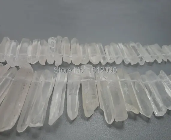 48Pcs/strand Natural Raw Clear White Quartz Crystal Point Pendant,Tusk Bead,Top Drilled Stone Spike Jewelry 6-8x22-48mm