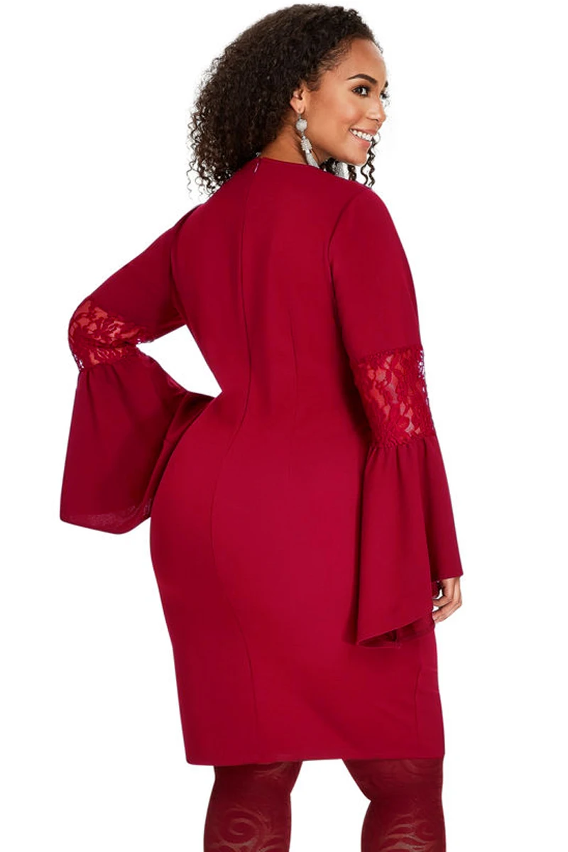 Purplish-Red-Lace-Bell-Sleeve-Sheath-Plus-Size-Dress-LC220439-3-2