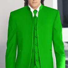Лидер продаж индивидуальный заказ в приспособленное мужские заказ костюм, зеленый Madarin Воротник женихов мужчины смокинги(куртка+ брюки+ жилет) 14012305