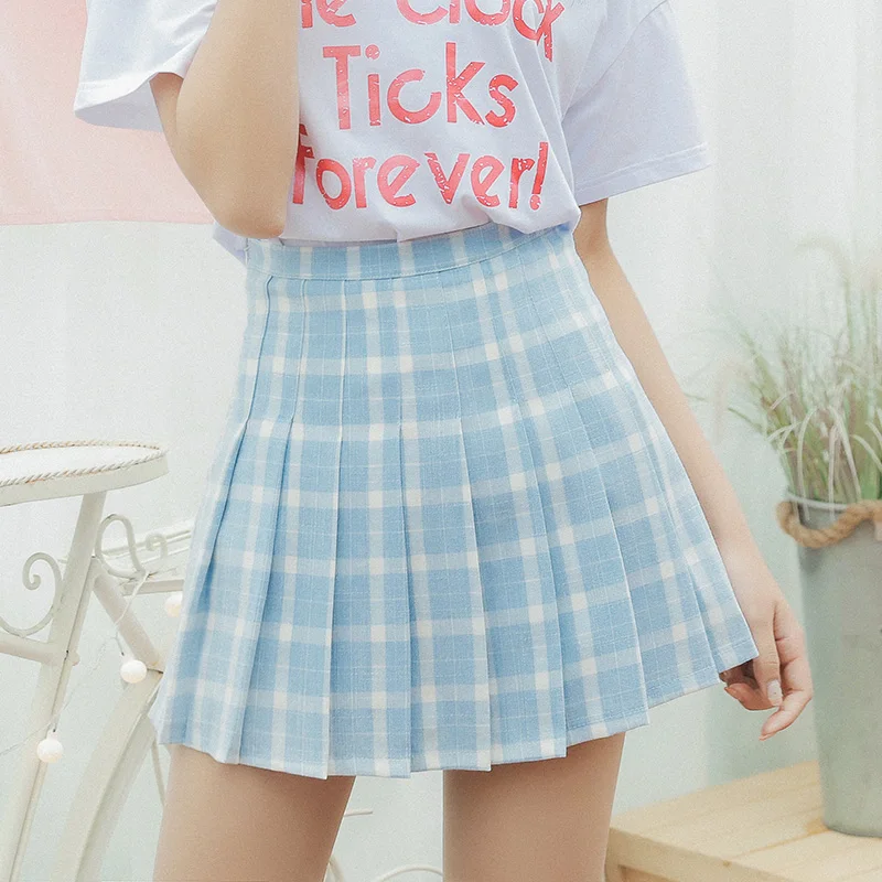 Женские юбки Япония панк Kawaii Ulzzang клетчатая свежая Синяя Клетчатая