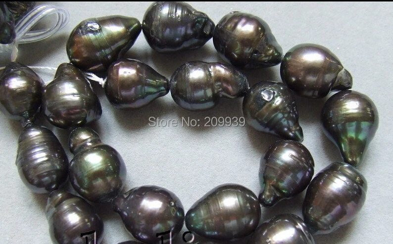 

free shipping 00309 16x25MM Black Nucleated Flameball Baroque Pearls Bead 15.5