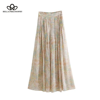 

Bella Philosophy 2018 printing high waist women wide leg pants draped chiffon casual ladies pant streetwear female pants