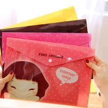 Kawaii Девушка ПВХ папке файлов документ A4 botones подачи мешок для школы и офиса папки файла Организатор материал Эсколар