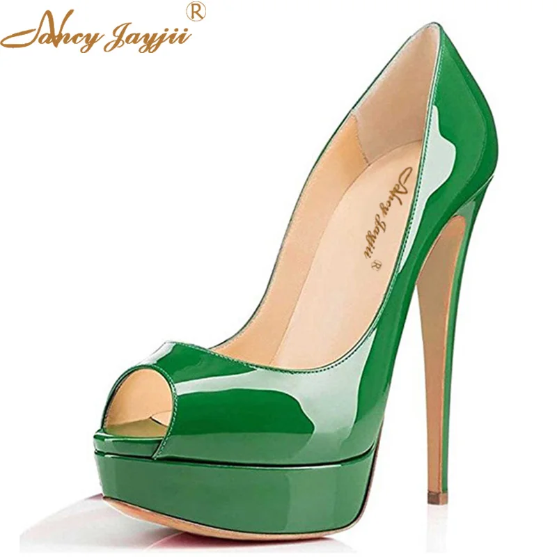 Green Peep Toe Leather Ladies Plataforma Pumps Stilettos High Heels