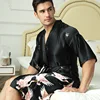 Robe chinoise en soie pour hommes, noir, vêtements de nuit pour mariage pour hommes, col en v, Kimono Yukata, grande taille XXXL, été décontracté ► Photo 1/6