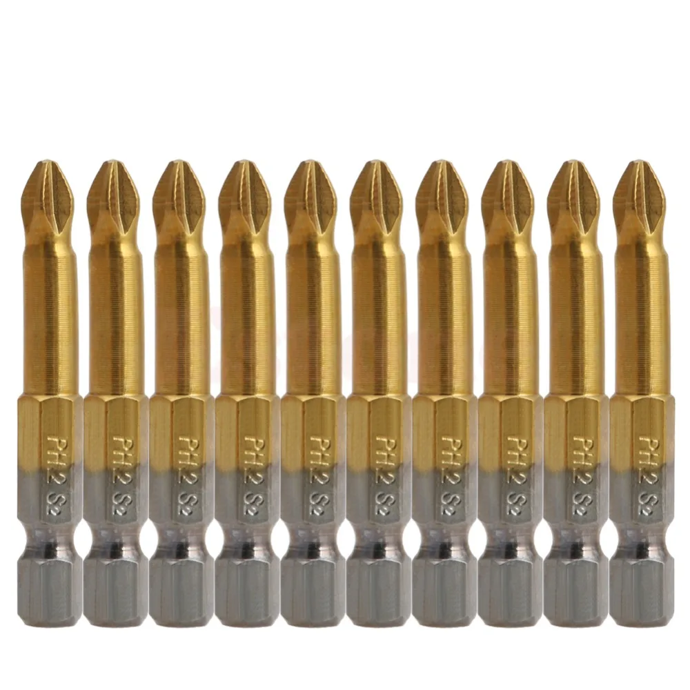 

OOTDTY OOTDTY 10x Anti Slip Electric Screwdriver Bits Single Side Magnetic Hex Shank PH2 50mm