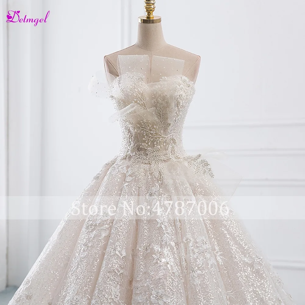 Detmgel Vestido de Noiva аппликации Королевский поезд кружево трапециевидной формы свадебное платье 2019 Роскошные бисером платье без лямок свадебное