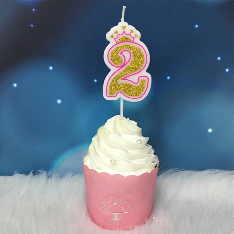 Креативные золотые, розовые/синие свечи с короной и цифрами на день рождения 0-9 для детей, взрослых девочек и мальчиков, праздничные свечи для торта, украшения - Цвет: Candle-G-Pink2