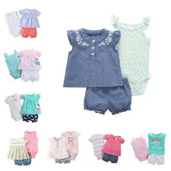 

3PCS Infant Baby Girl Clothing Sets 2019 Summer Soft Cotton Tops+bodysuits+shorts 3 Pieces Newborn Bebe kids clothes outfits