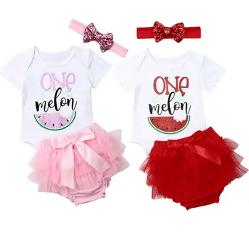 

0-18M Cute Newborn Baby Girl Watermelon Bodysuit Tops Tutu Bloomers Shorts Headband 3PCS Outfits Baby Clothing Set