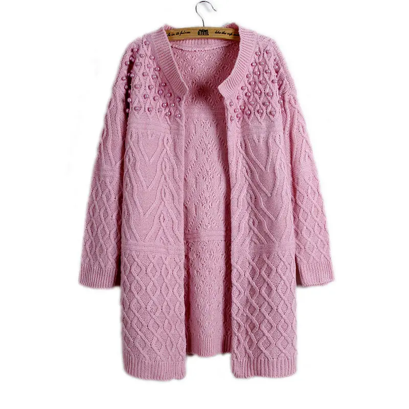 Cardigan Sweater Poncho Solid Long Sections Twist Loose Beaded Long-Sleeved Slim Female Coat NM16 |