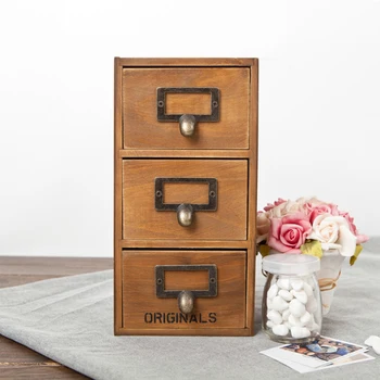 

Creative Wooden Drawer Storage Box Organizer Home Bedroom Desktop Old Three Drawer Jewelry Sundries Storage Consolidation Box