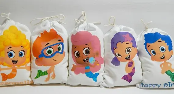 На заказ любой мультфильм пузырь гуппи Дети День рождения школы подарочный сувенир для вечеринок сумки, ребенок душ подарочные сумки крестины пакеты для подарков