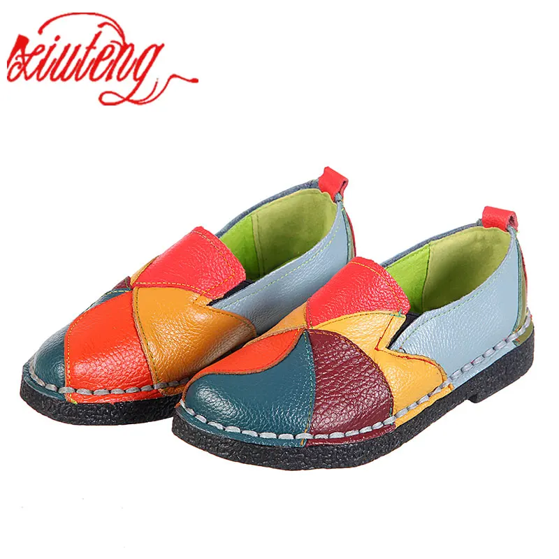 Meilleur Xiuteng 2018 Femmes Mocassins Patchs couture Plat Chaussures Femme D été Appartements Doux couleurs De Bonbons En Cuir Véritable Mocassins Mocassins