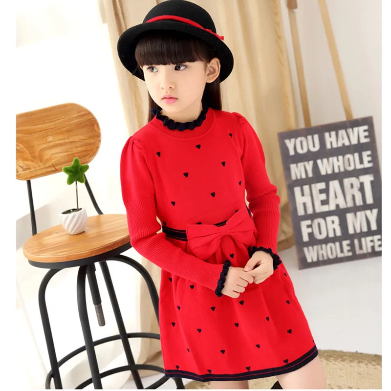 Child Princess Sweater Bowknot Heart Ruffle Dress 6