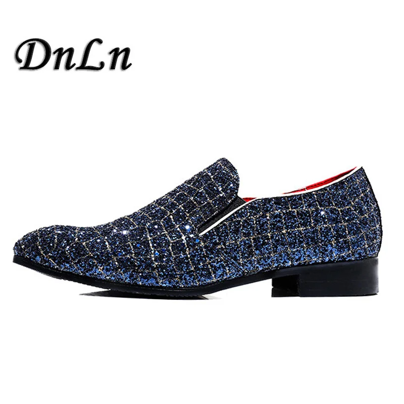 

New Handmade Men Velvet Loafers Shoes Blue Slippers with Rhinestone Wedding and Party Dress Shoes Flats 35D50