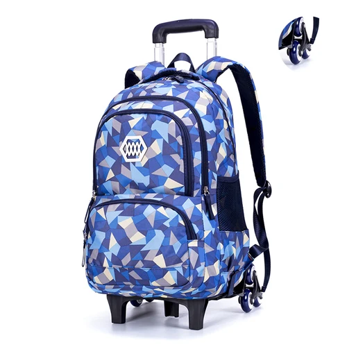 New Removable Children School Bags with 6 Wheels for Girls Trolley Backpack Kids Wheeled Bag Bookbag travel luggage - Цвет: BLUE