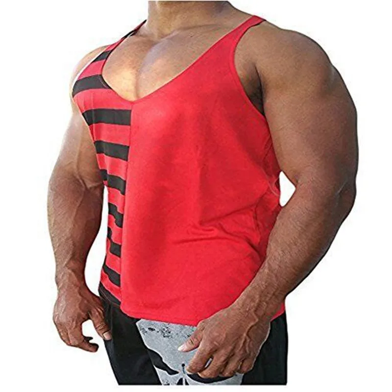 

Men Cotton Vest Bodybuilding Clothing and Fitness Men Undershirt Stripe Printing Tank Tops Male Undershirt Wholesale