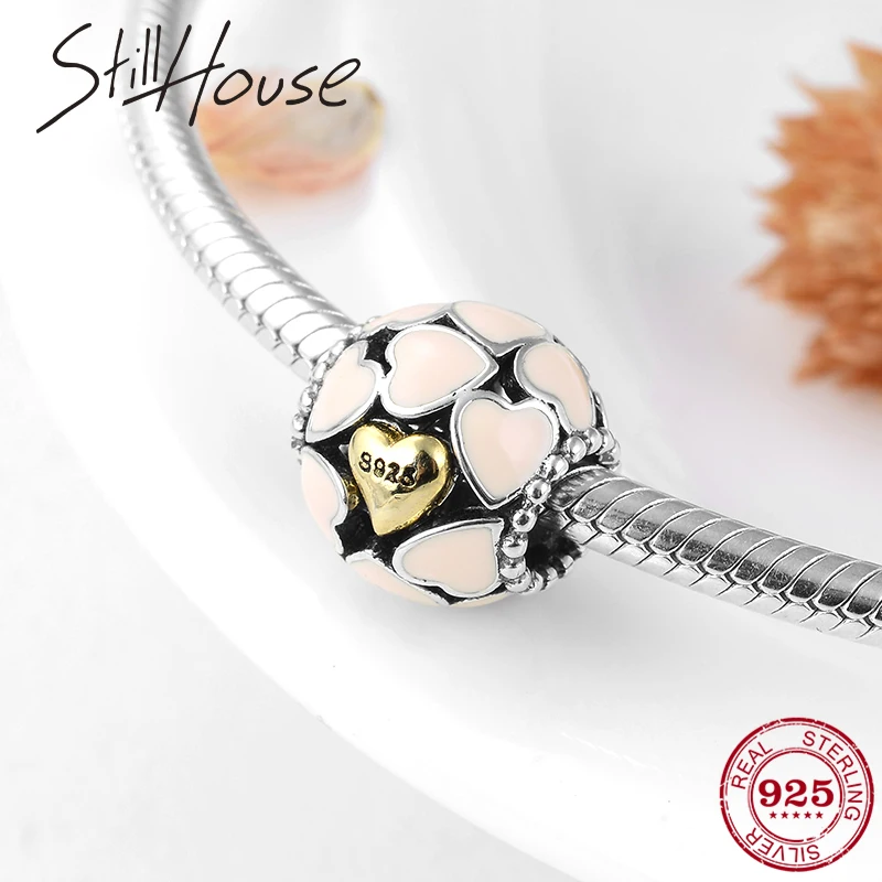 

Round shape Pink Heart Enamel Charms 925 Sterling Silver Beads fit Pandora Bracelet Bangle Women Fashion Jewelry Making