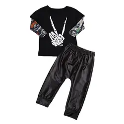 Pudcoco 2017 От 0 до 2 лет Одежда для маленьких мальчиков комплект в стиле панк Рок комплект Топы футболка + chaparejos мальчик наряды комплект